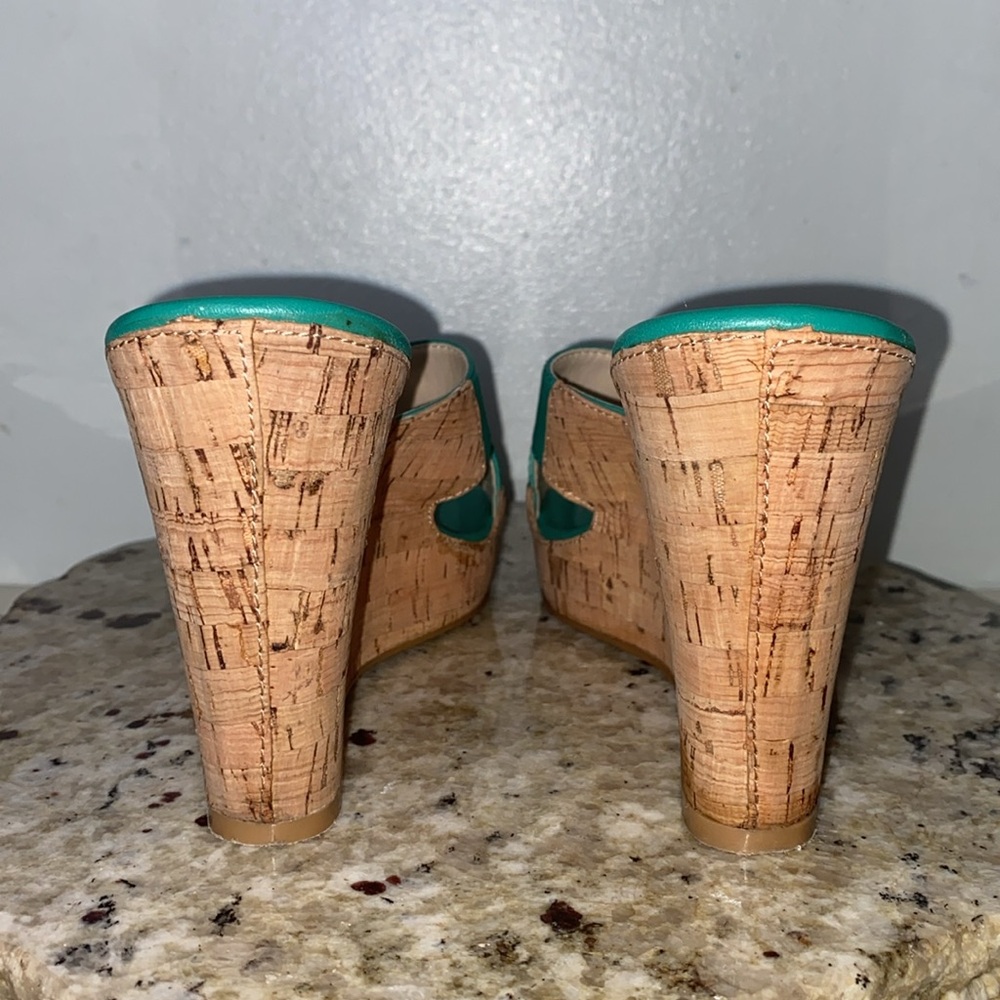 Calvin Klein EVAH Crisscross Cork Wedge Heel Open Toe Sandals Teal Size 8 - Picture 12 of 16